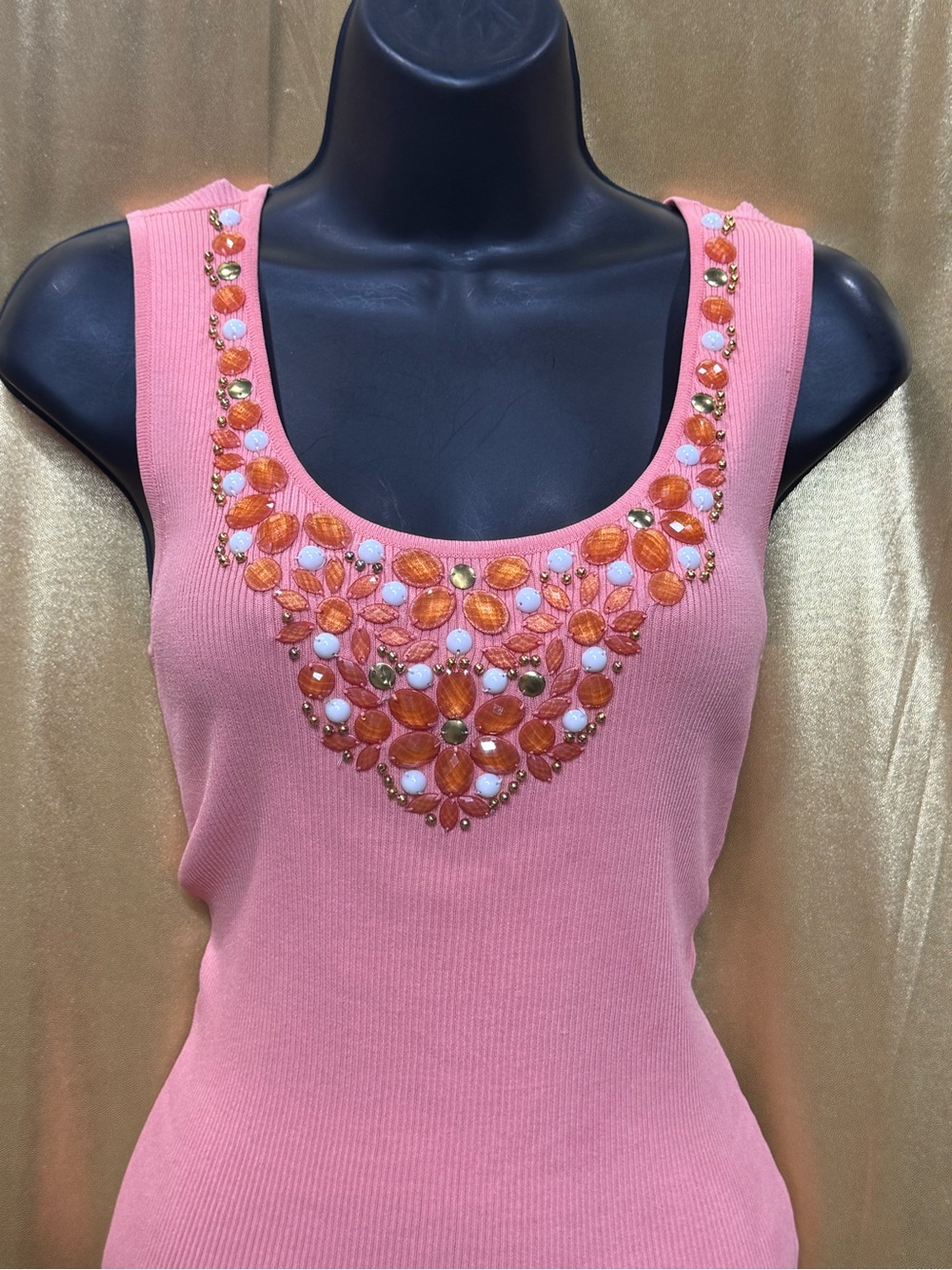 Ruby Rd. Peach Pink Embellished Tank Top Small Ribbed Knit - Picture 3 of 13